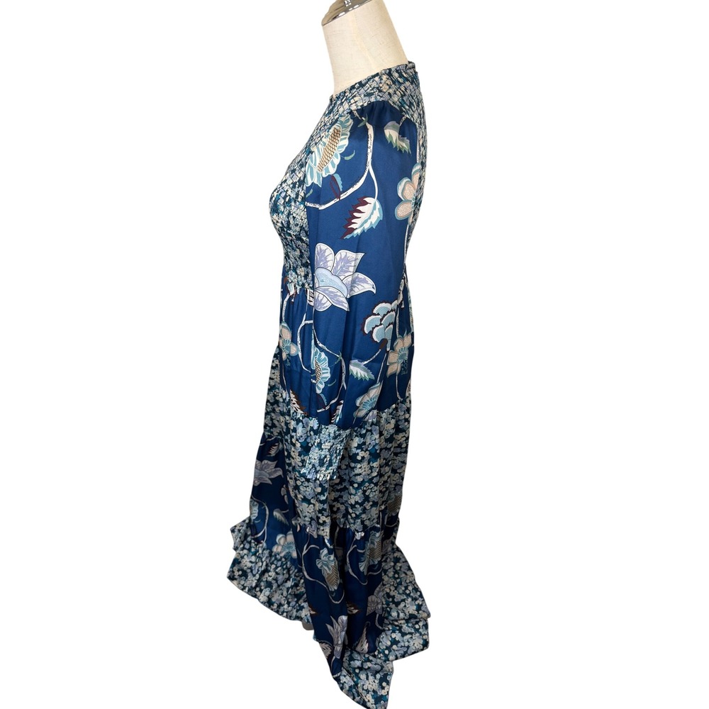 Tuckernuck Blue Floral Smocked Bodice Tiered Maxi Dress Long Sleeve XS - Picture 4 of 9